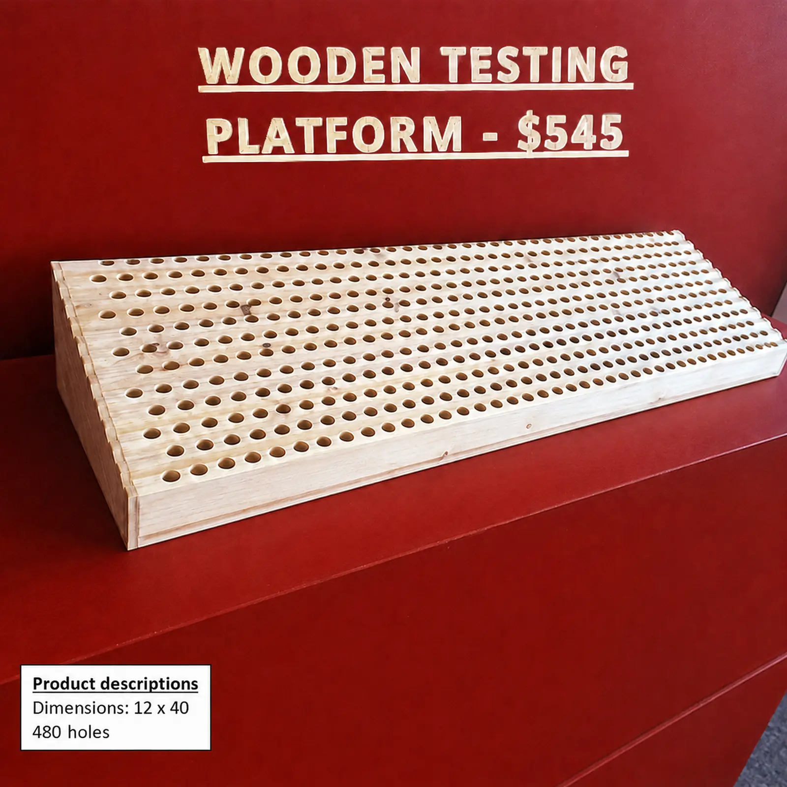Wooden platform to hold testing vials